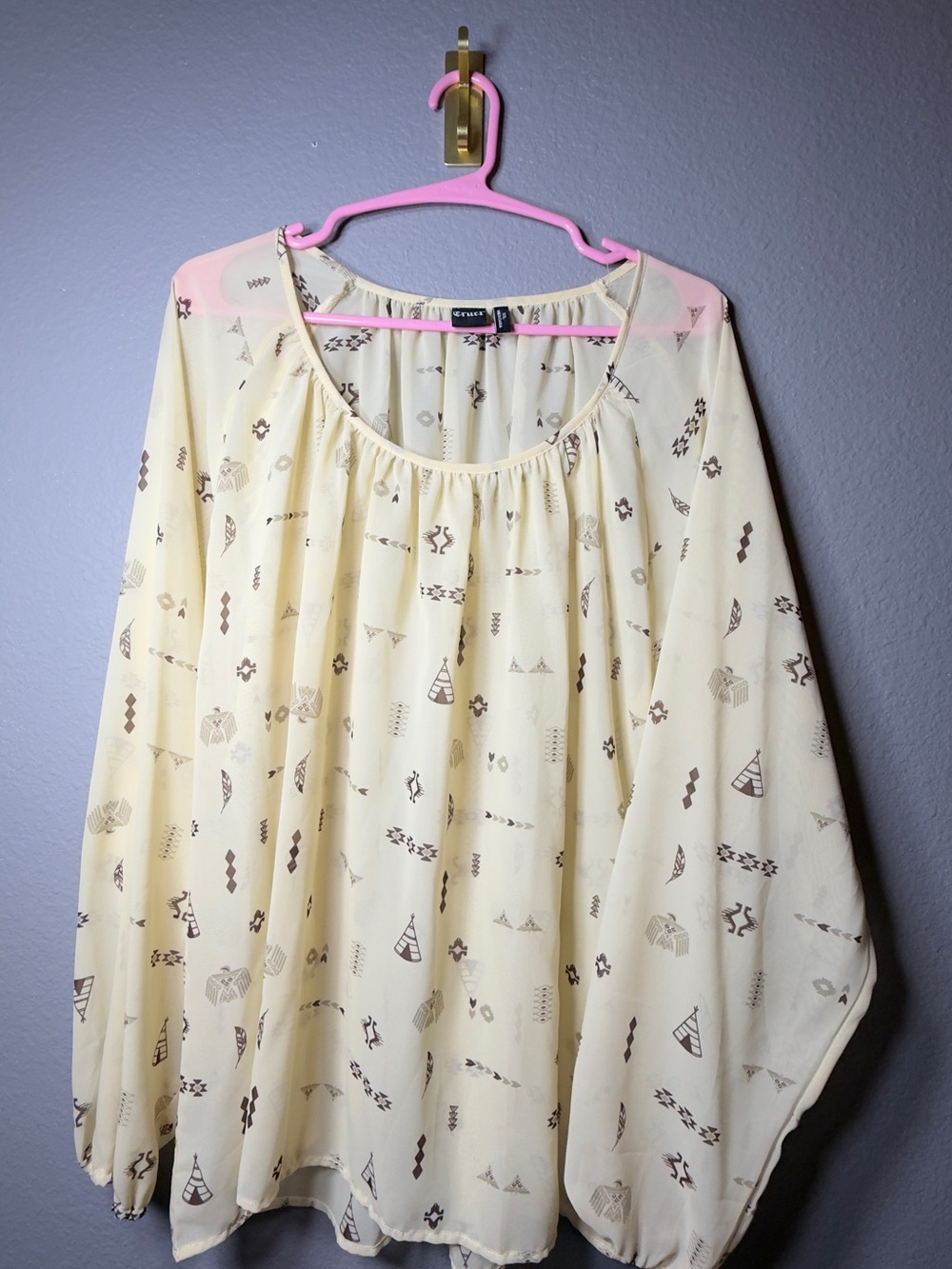 Cruel Girl Cream Blouse with Brown Geometric Print